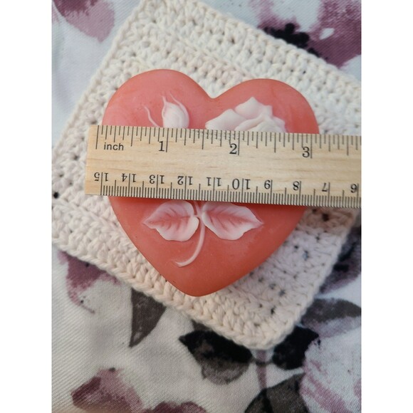 Heart Shaped Coral Pink Soapstone Jewelry Dish Vanity Trinket Box Decor - Picture 4 of 8
